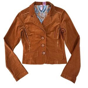 Western Cowgirl Corduroy Distressed  Collared Button Crop Jacket Women’s Small